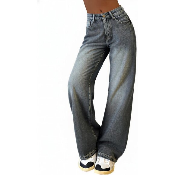 Baggy Wide Leg Jeans Women Plus Size Y2K Vintage Casual Denim Pants - Picture 4 of 4